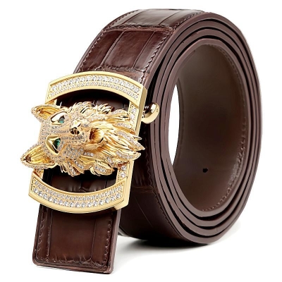 Alligator Leather Belts With Fox Pattern Buckle-Brown