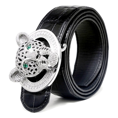 Alligator Leather Belts With Leopard Buckle