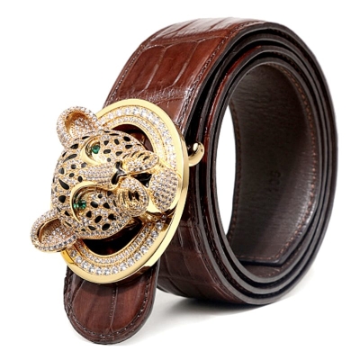 Alligator Leather Belts With Leopard Buckle