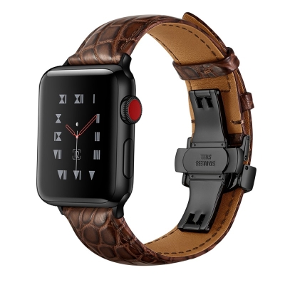 Brown Crocodile Apple Watch Bands With Black Adapter