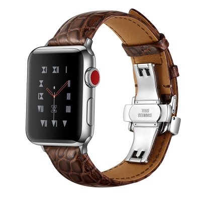 Brown Crocodile Apple Watch Bands With Silver Adapter