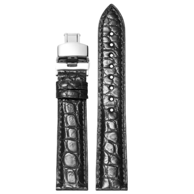 Crocodile Watch Straps Black Crocodile Watch Bands With Silver Butterfly Deployment Clasp