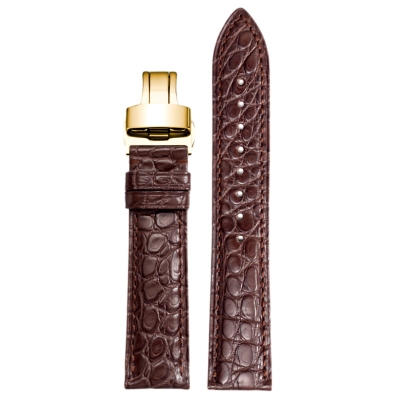 Crocodile Watch Straps Brown Crocodile Watch Bands With Gold Butterfly Deployment Clasp