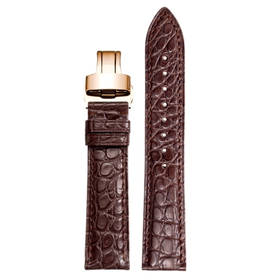 Crocodile Watch Straps Brown Crocodile Watch Bands With Rose Gold Butterfly Deployment Clasp