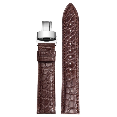 Crocodile Watch Straps Brown Crocodile Watch Bands With Silver Butterfly Deployment Clasp