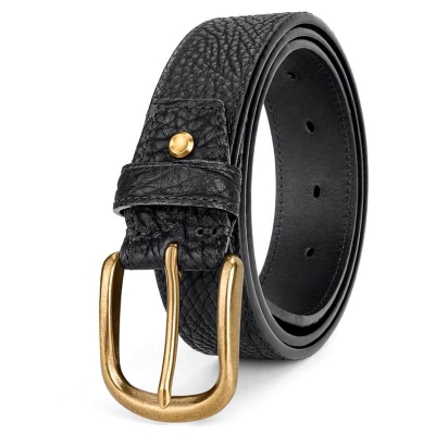 Men's Bison Belt Jean Belt with Brass Single Prong Buckle