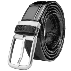 Men's Genuine Alligator Leather Dress Belt with Single Prong Buckle