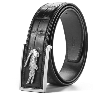 Stylish Alligator Leather Belt with Crocodile Pattern Buckle