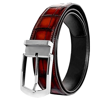 Stylish Alligator Leather Belts Patina Alligator Leather Belts - Burgundy