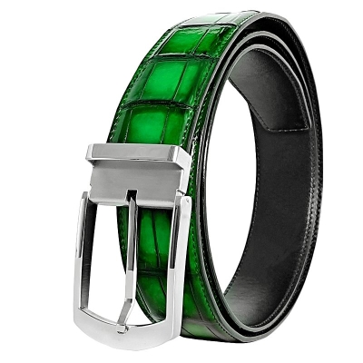 Stylish Alligator Leather Belts Patina Alligator Leather Belts - Green