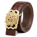 Alligator Leather Belts With Lion Pattern Buckle - Brown