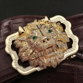 Alligator Leather Belts With Lion Pattern Buckle - Golden Buckle