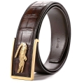 Stylish Alligator Leather Belt with Crocodile Pattern Buckle-Brown