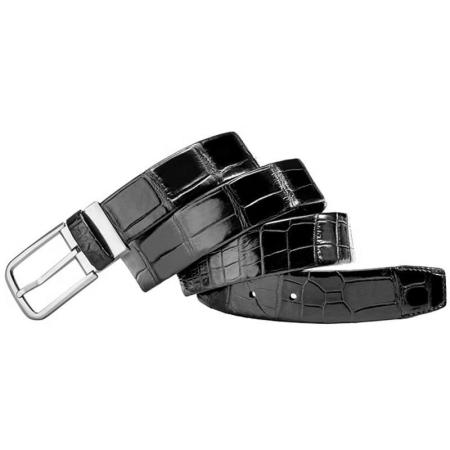 Alligator Leather Dress Belt with Single Prong Buckle